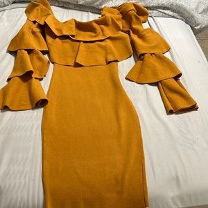 Fashion Nova She got layers Sweater Dress- Mustard- Small